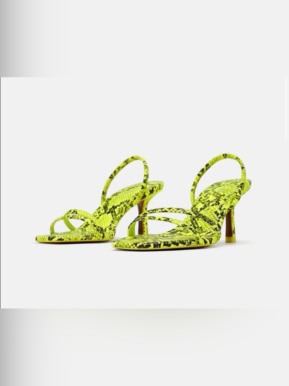 ZARA BASIC Neon Yellow Snakeskin Heeled Sandals – Size 39